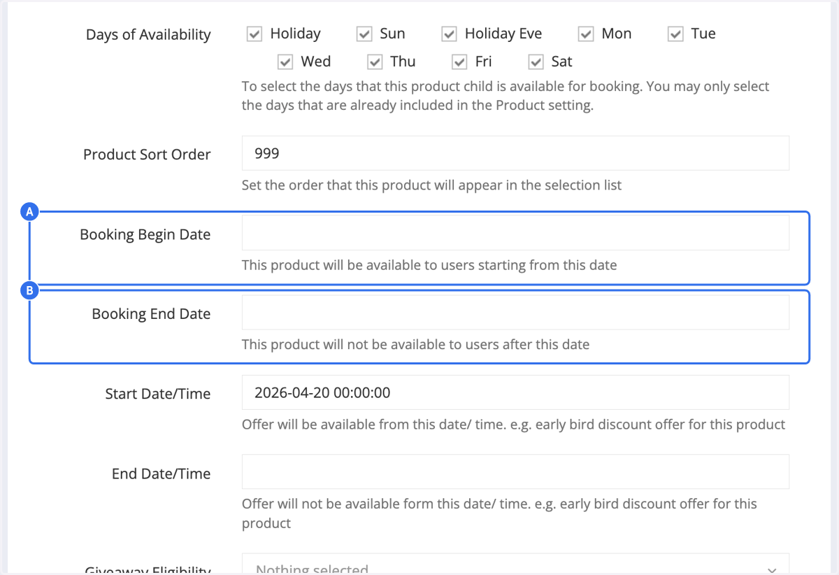 A. The product child will be available to customers starting from this date. B. The product child will not be available to customers after this date.