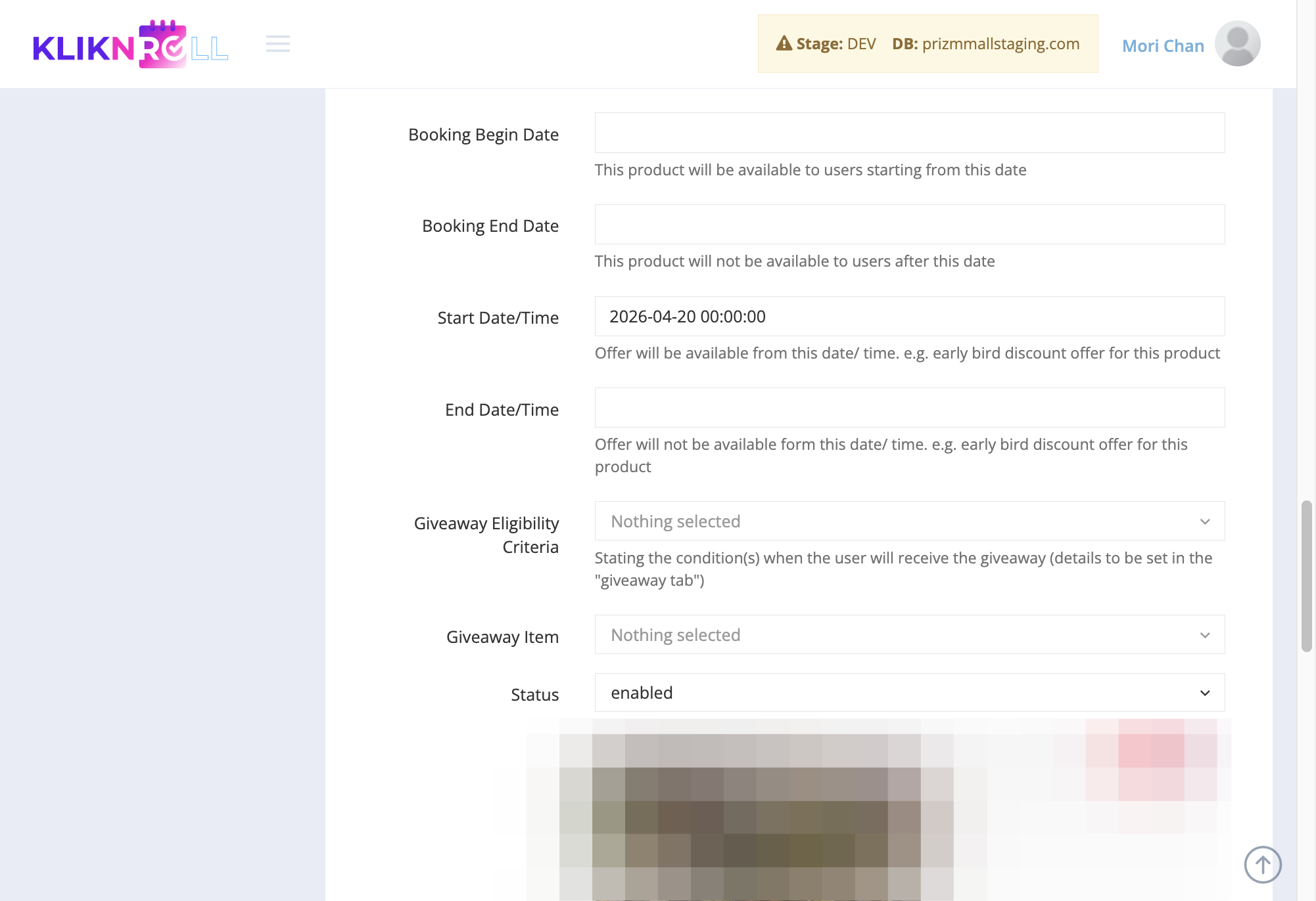 A. Stating the condition(s) when the user will receive the giveaway B. Select the giveaway item