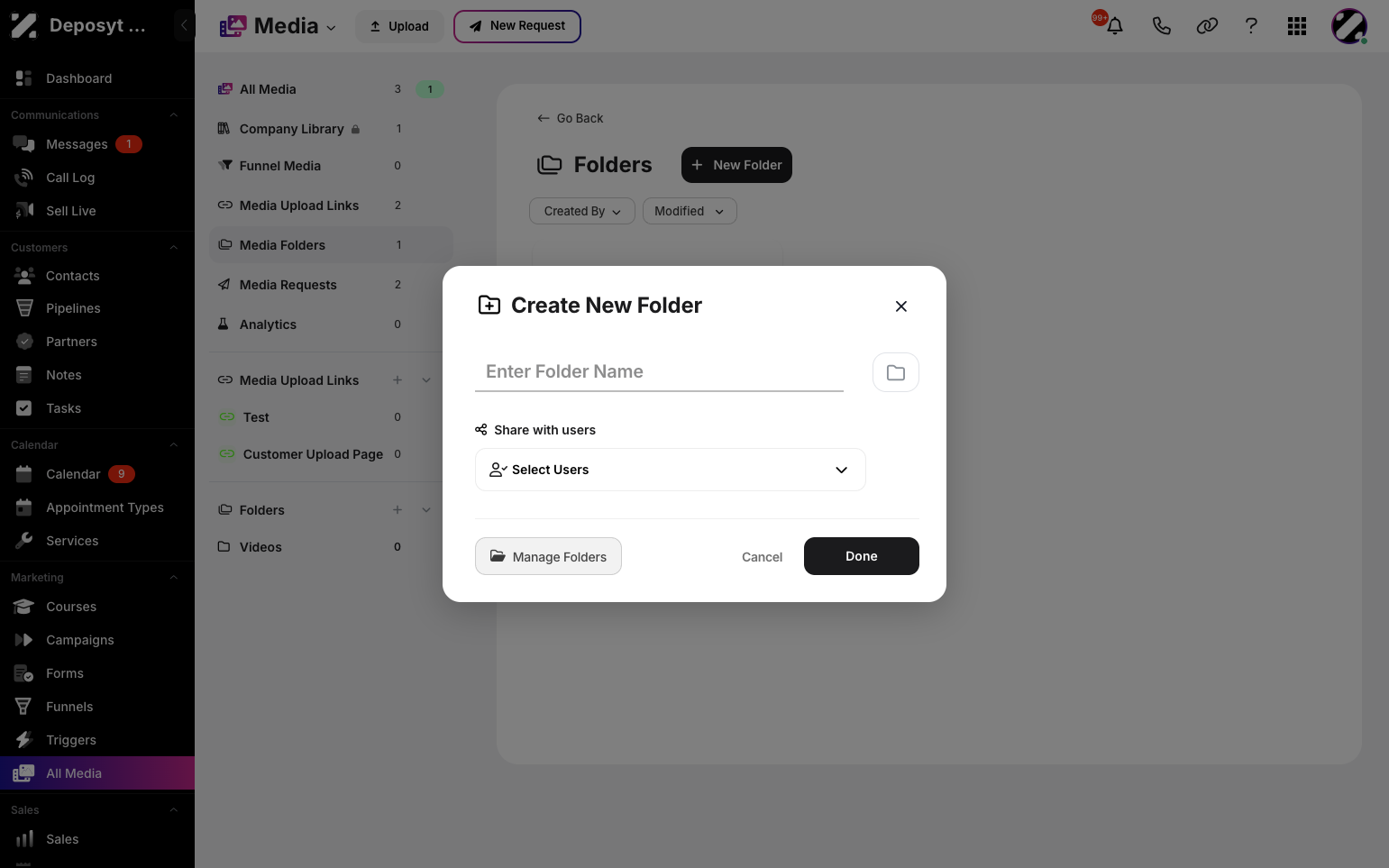 Step 7: Click Manage Folders if you want to edit or organize existing folders.