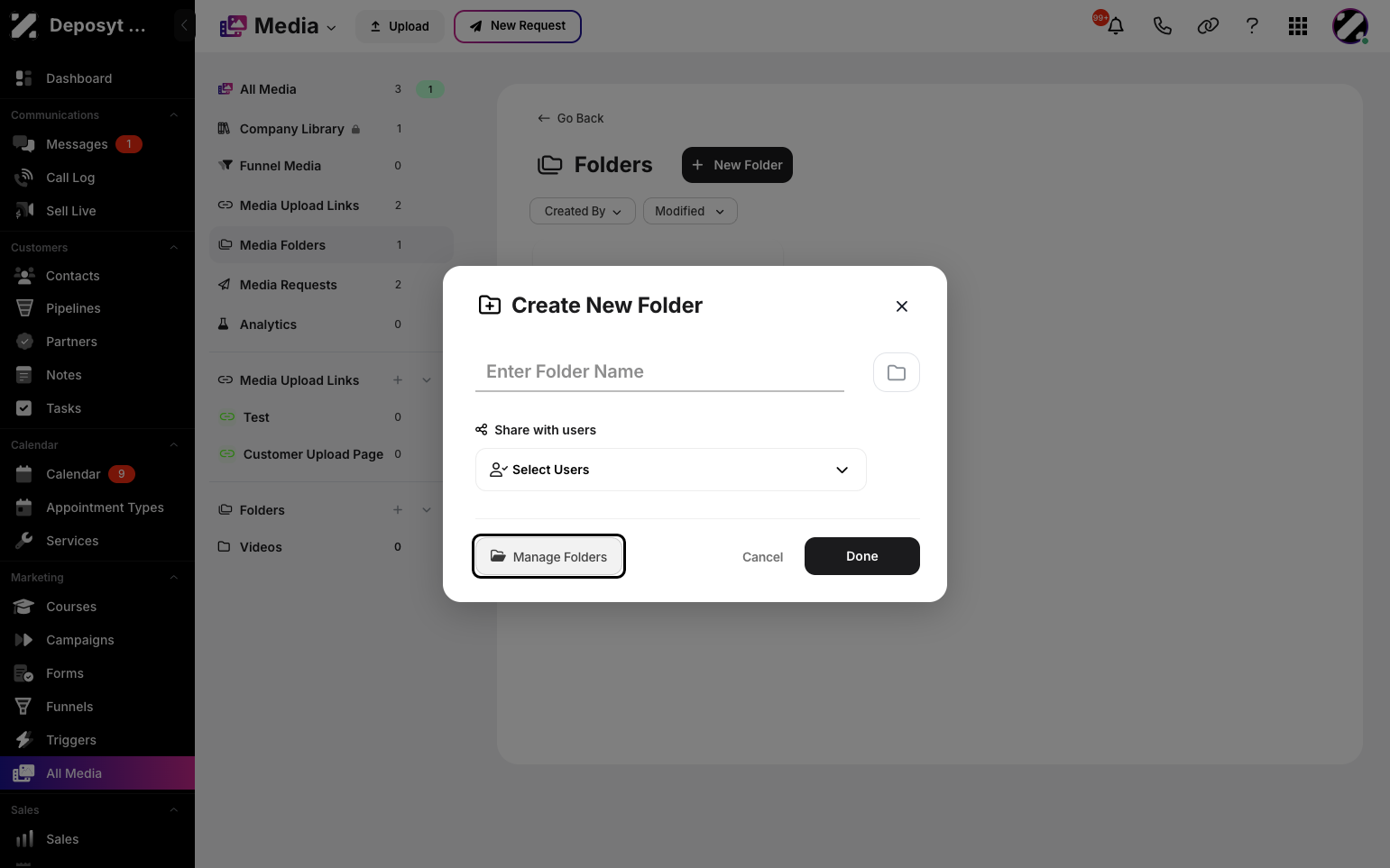 Step 7: Click Manage Folders if you want to edit or organize existing folders.
