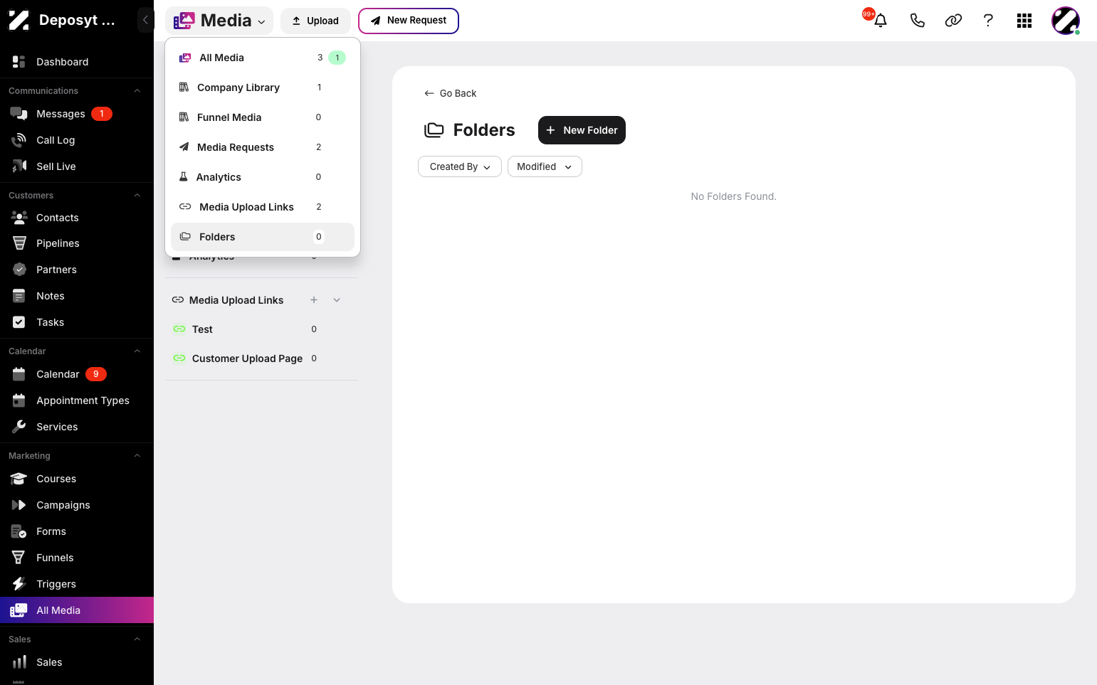 Step 4: You can also access folders by clicking the title to open the dropdown menu, then selecting Folder.