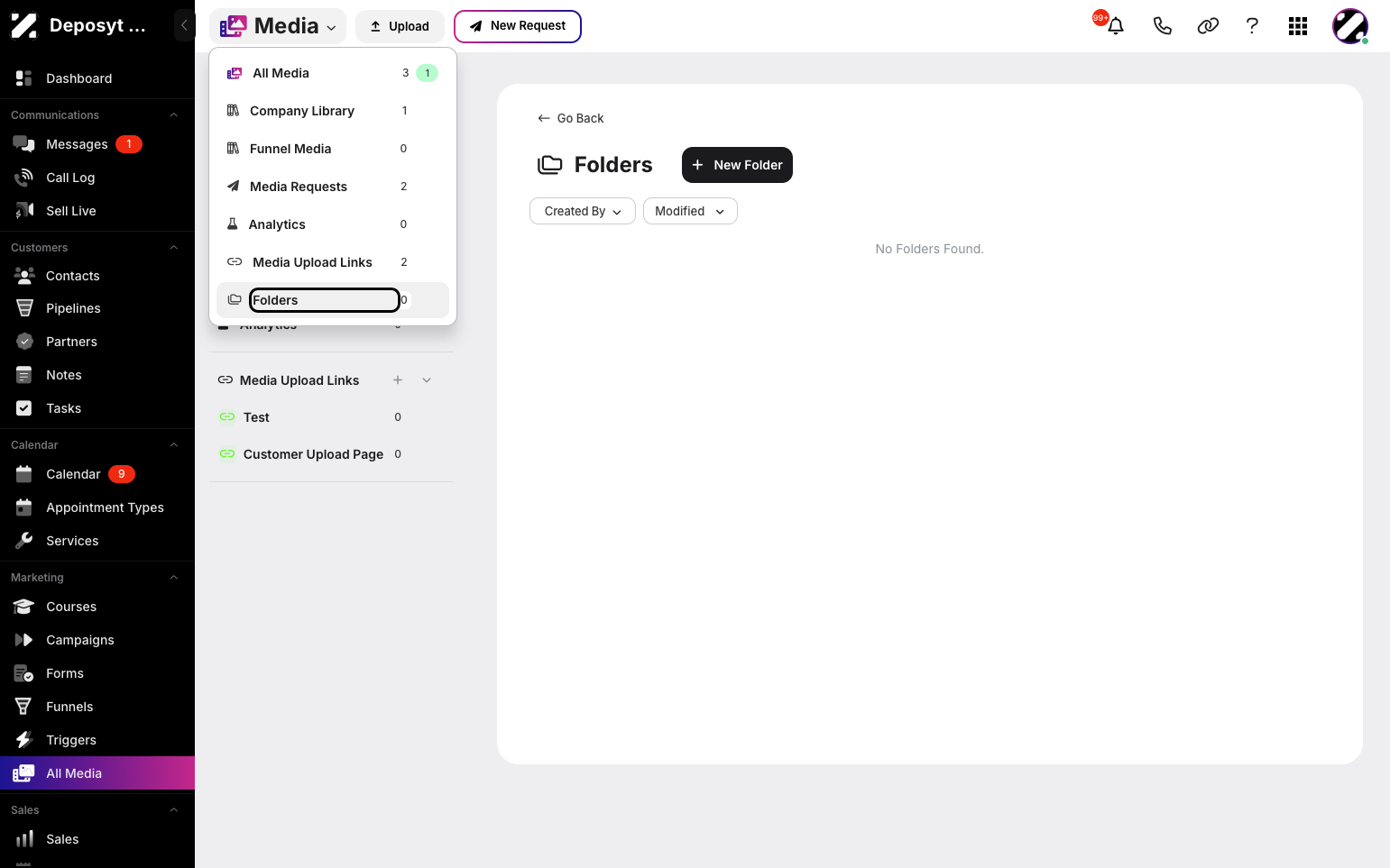 Step 4: You can also access folders by clicking the title to open the dropdown menu, then selecting Folder.