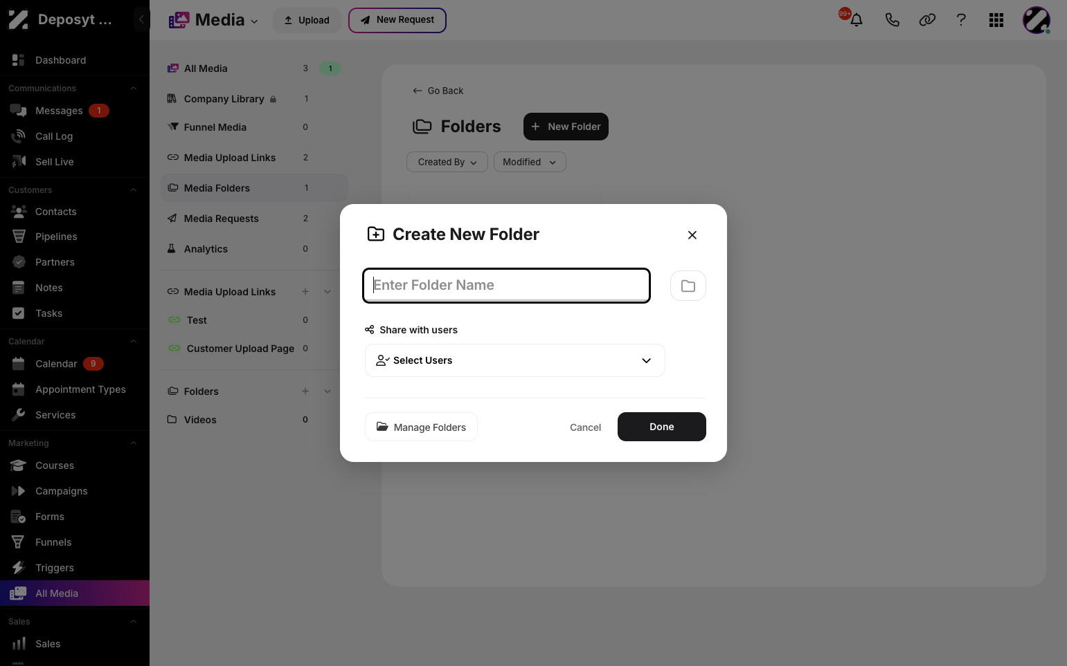 Step 6: A pop-up will appear where you can enter a folder name. Click Done to create the new folder.
