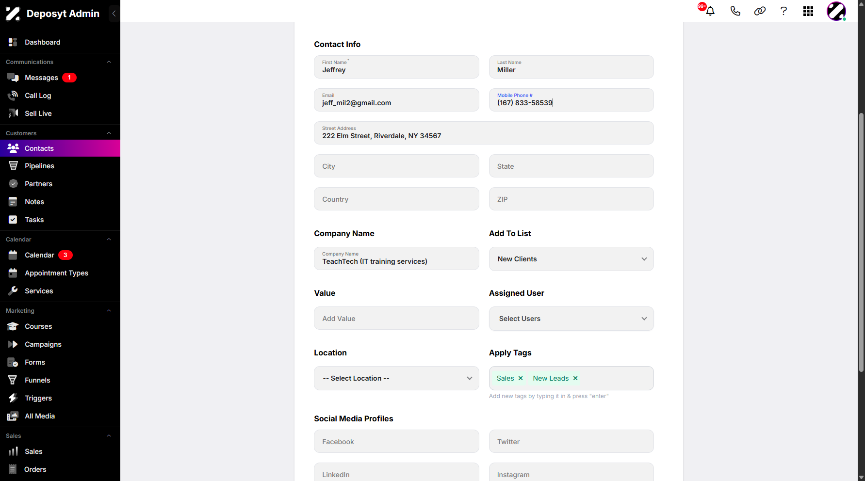 Step 6: In this section, you need to provide details like the contact’s name, email address, phone number, company, and any other relevant information to create a complete contact record.
