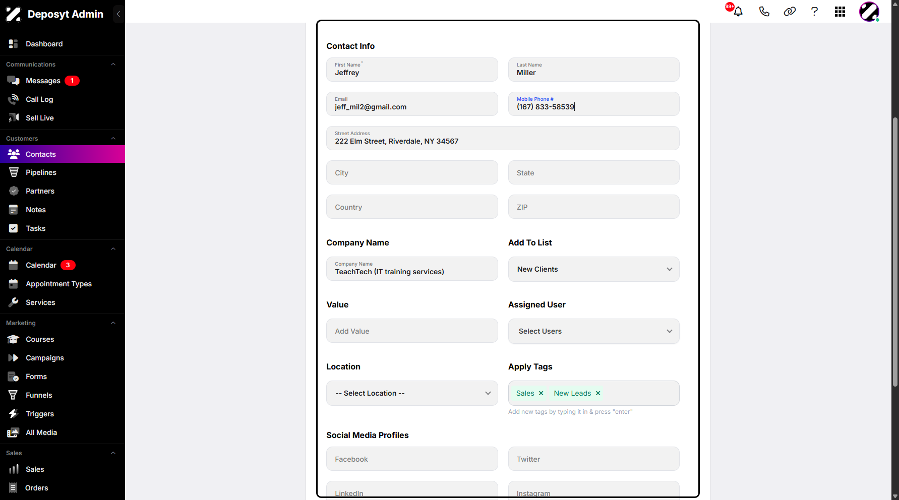 Step 6: In this section, you need to provide details like the contact’s name, email address, phone number, company, and any other relevant information to create a complete contact record.