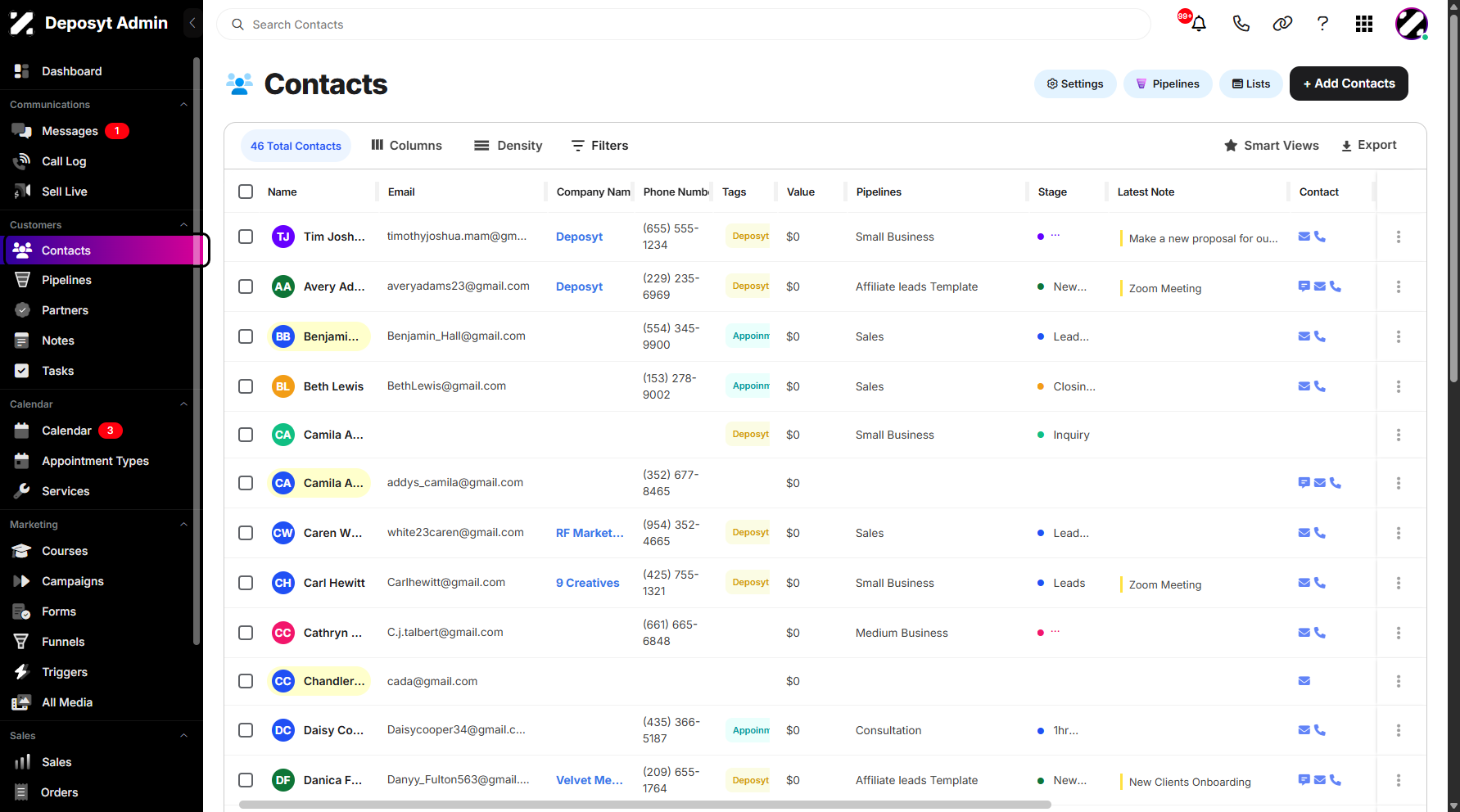 Step 1: On your dashboard, click the Contacts tab under the Customers section.