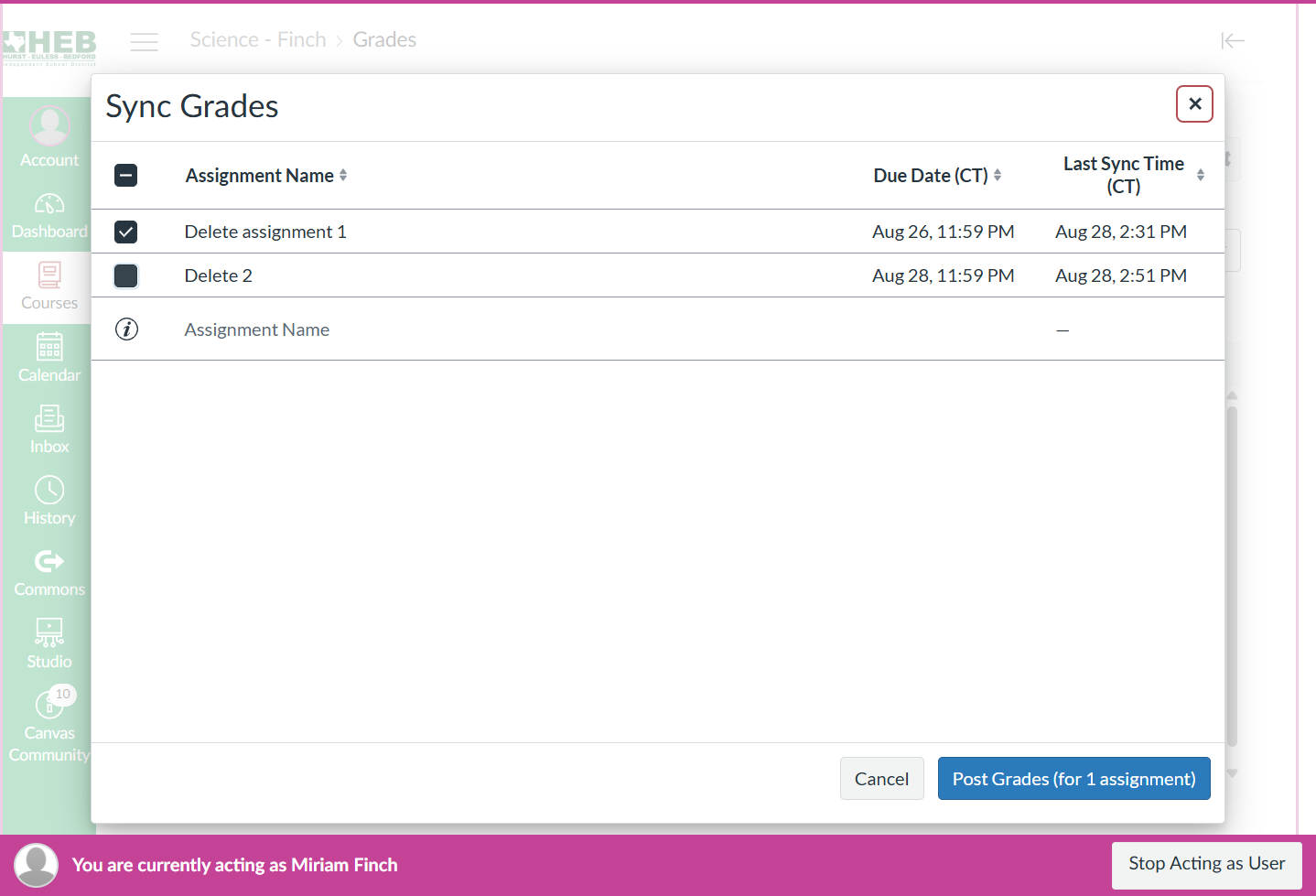Choose assignments for Sync