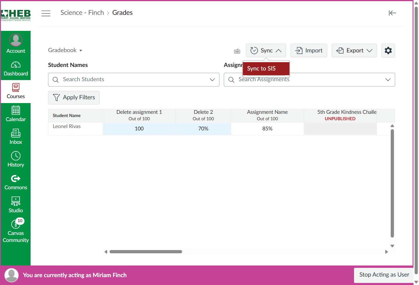 Select Sync to SIS