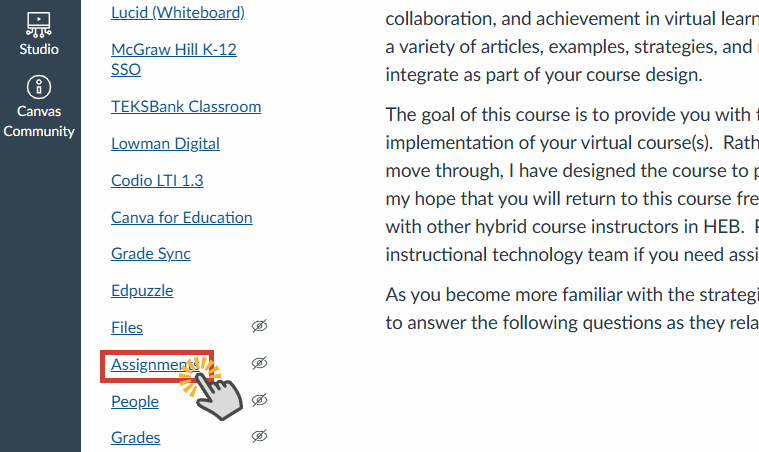Select Assignments in your course menu