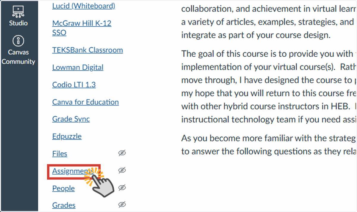 Select Assignments in your course menu