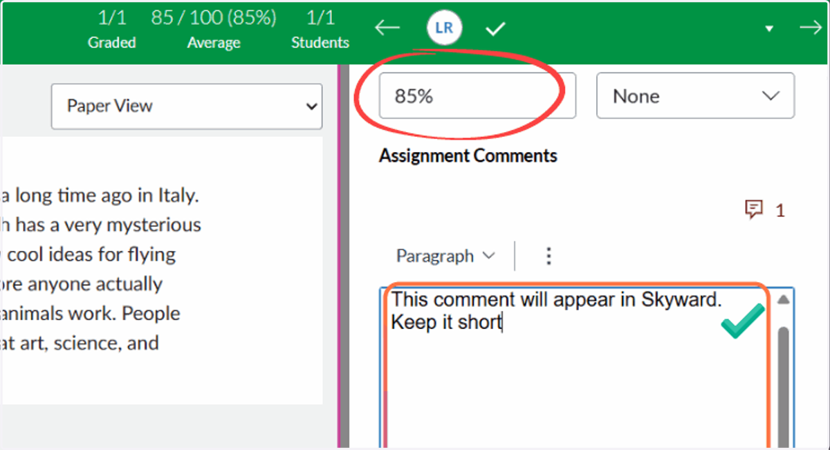 Enter grades (required) and comments (optional)