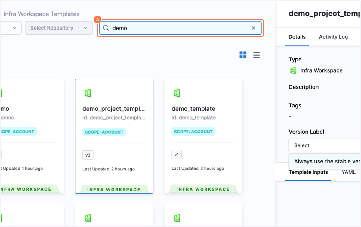 A. Search for your workspace template