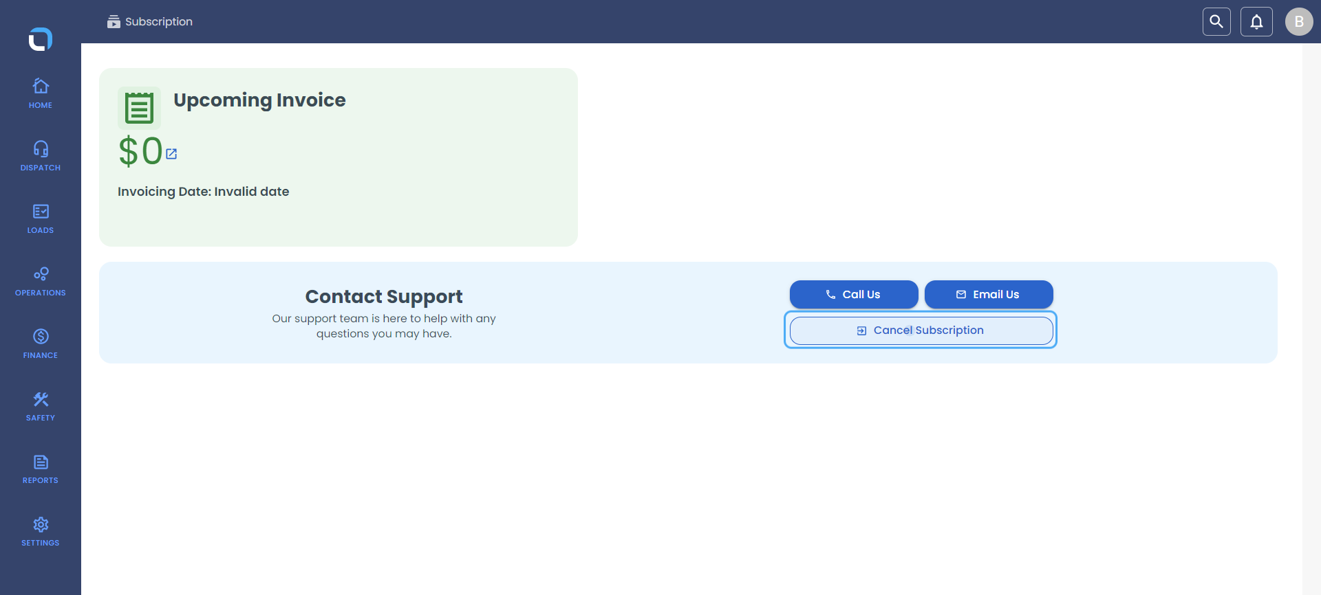 Click on Cancel Subscription