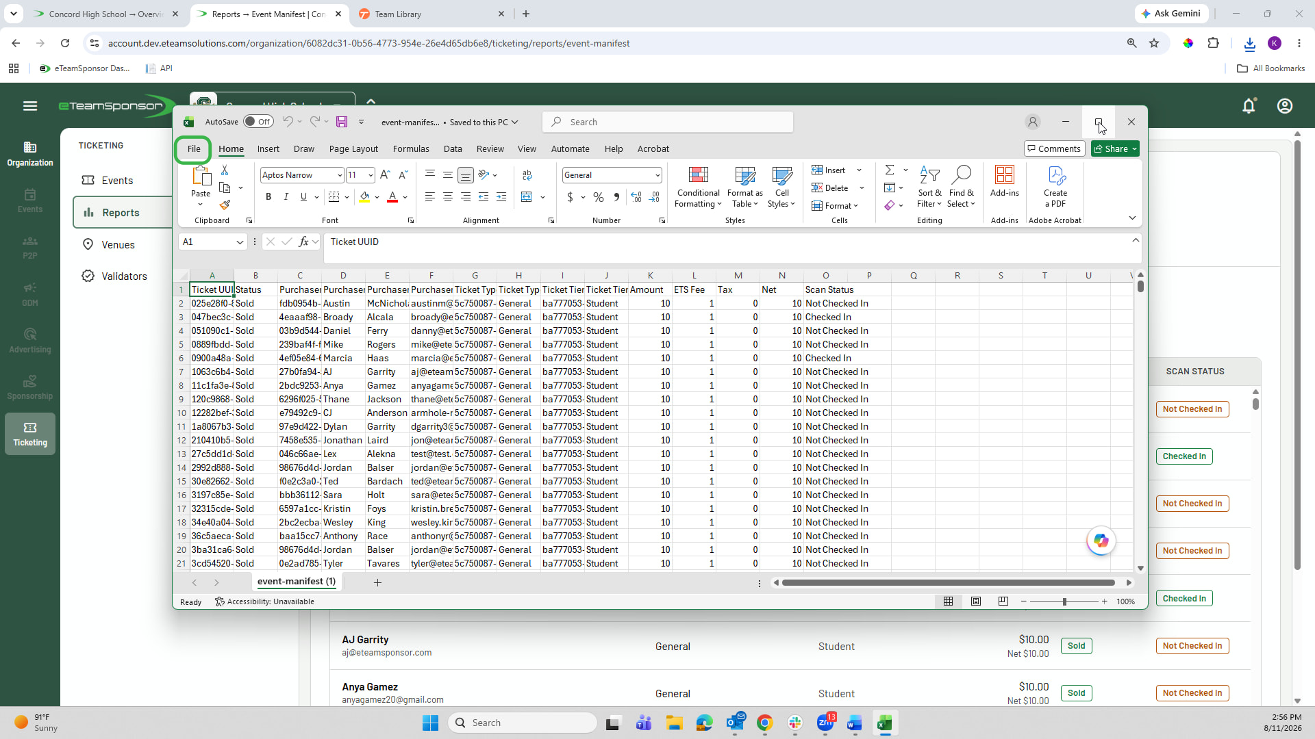 Print CSV file by clicking "File" then "Print"