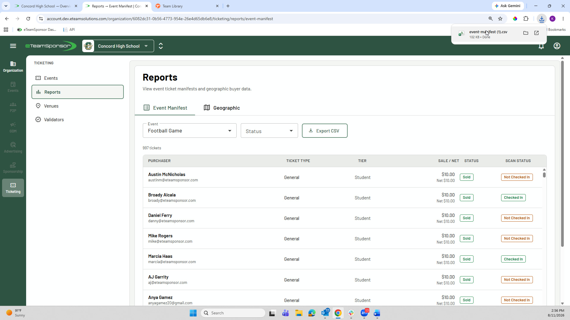 Open exported CSV