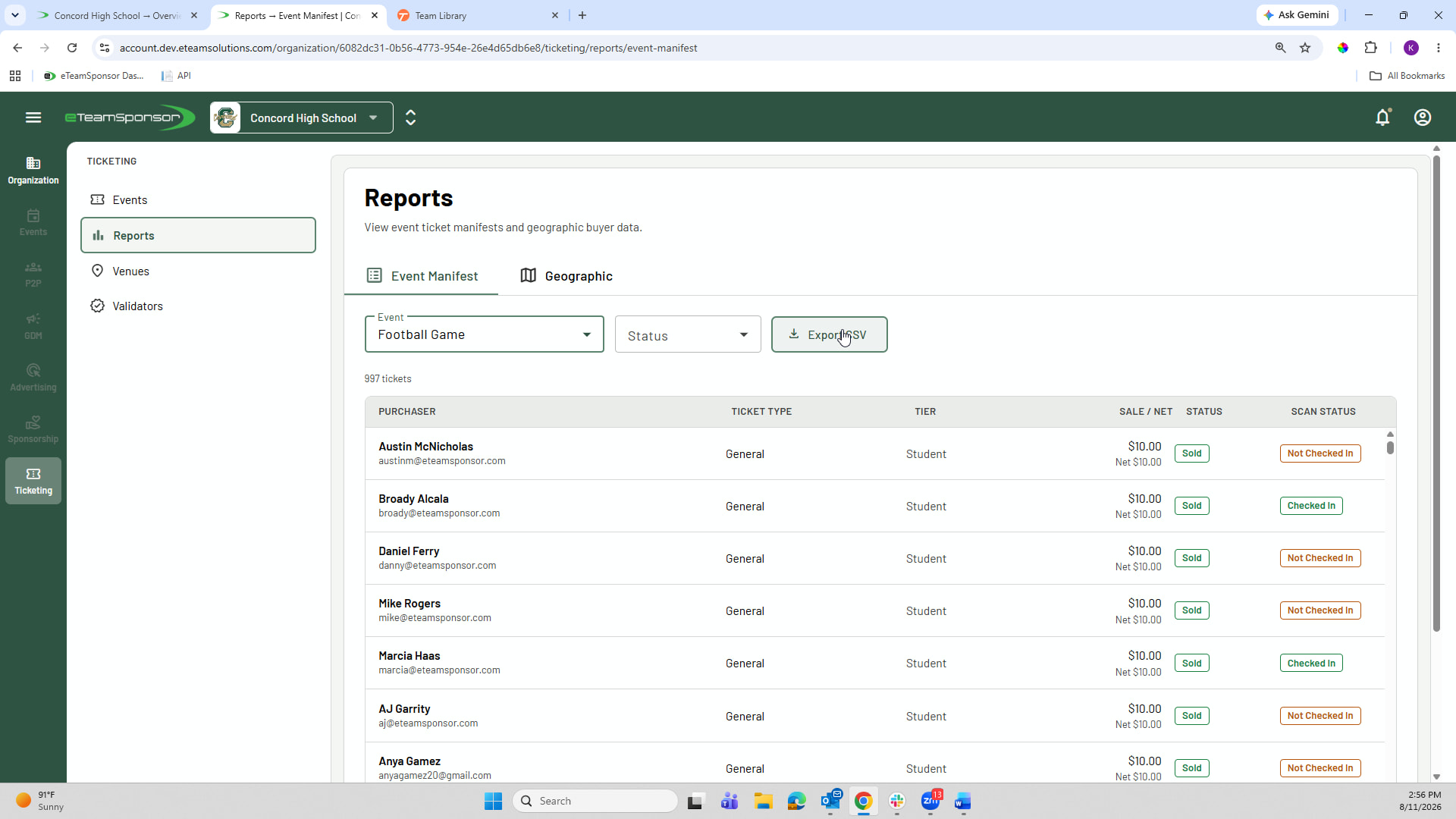 Click Export CSV