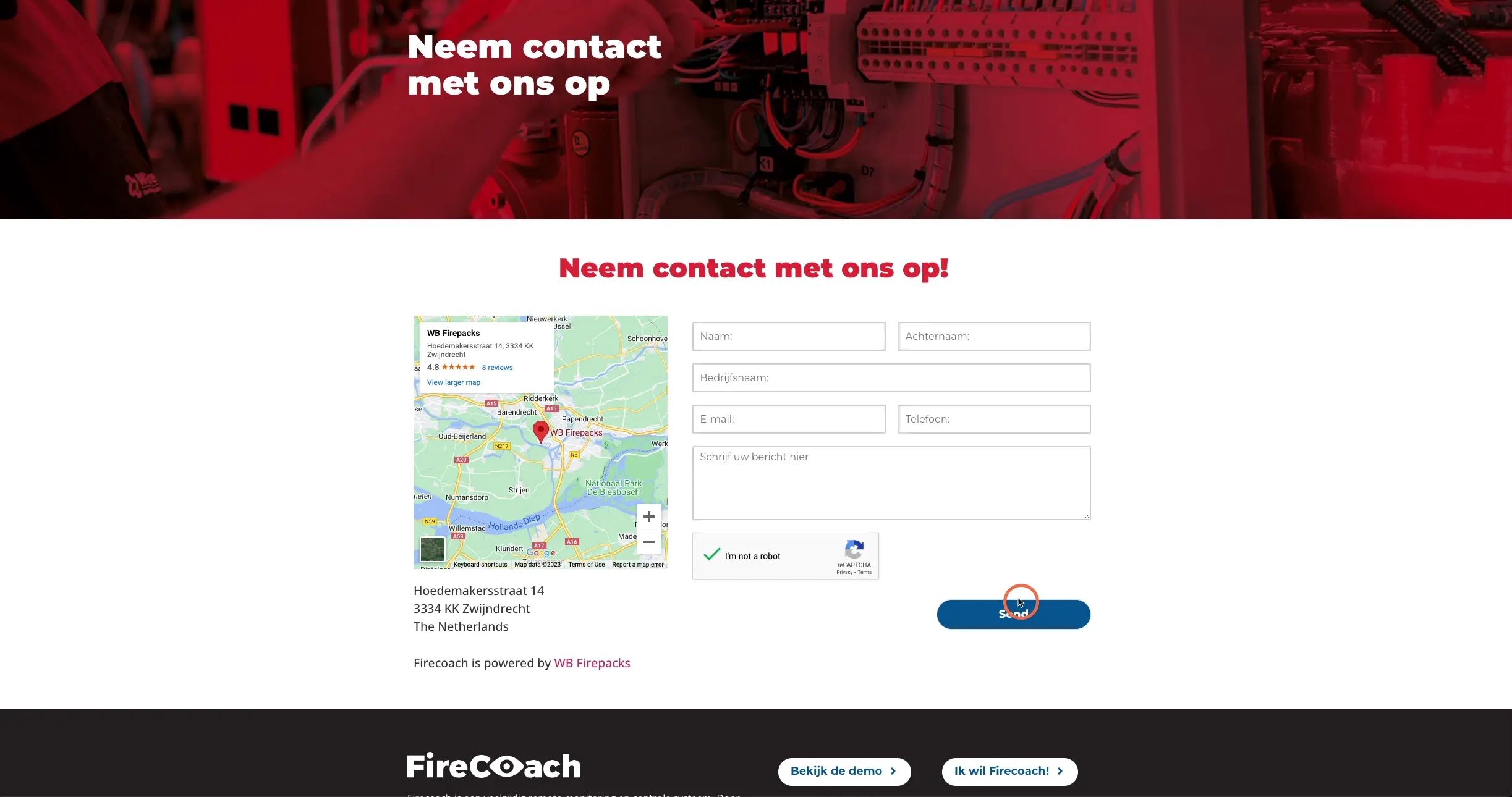 Click 'Send' to send your message to WB Firepacks