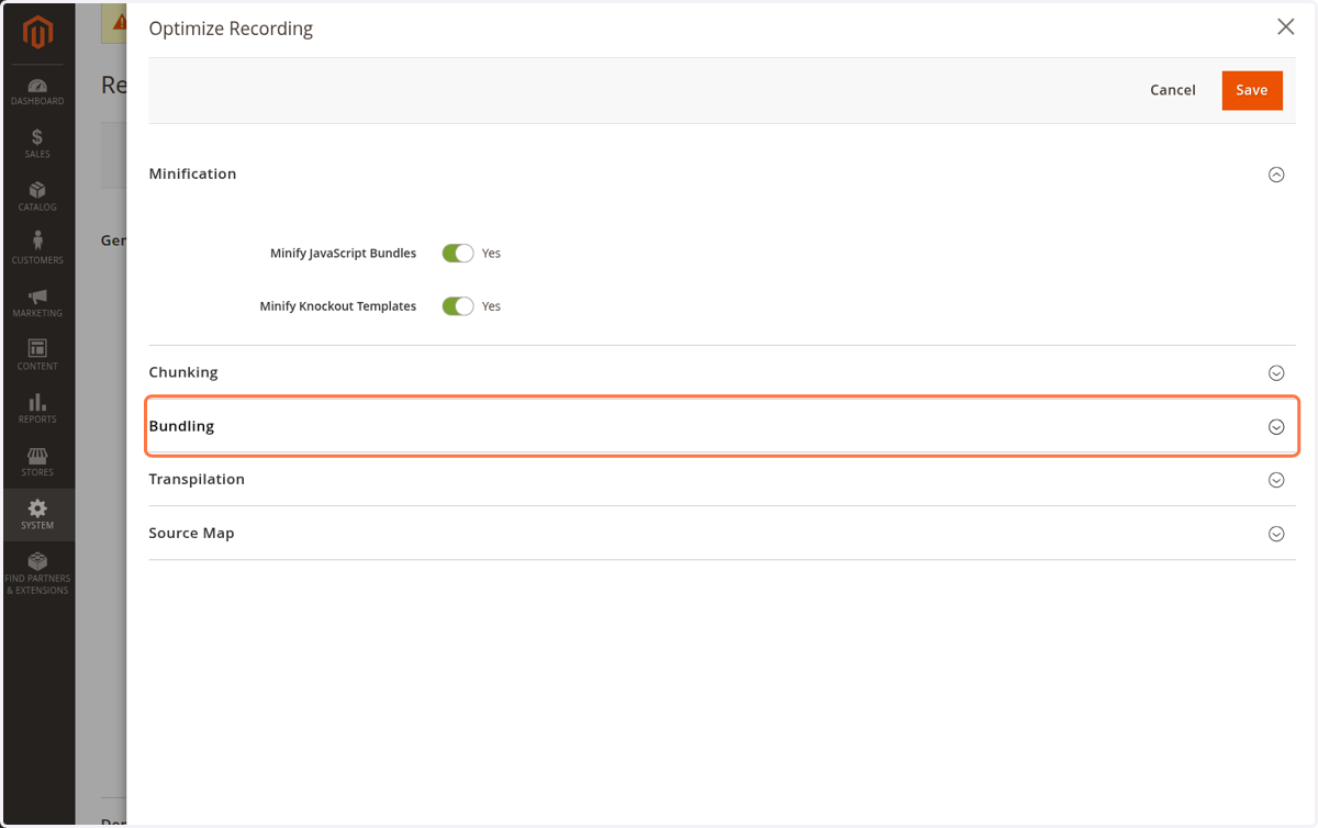 Click on "Bundling" section