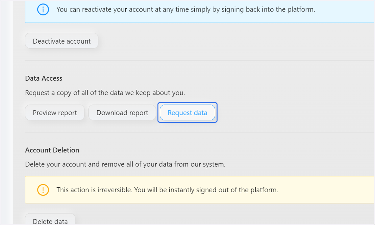 Click on Request data