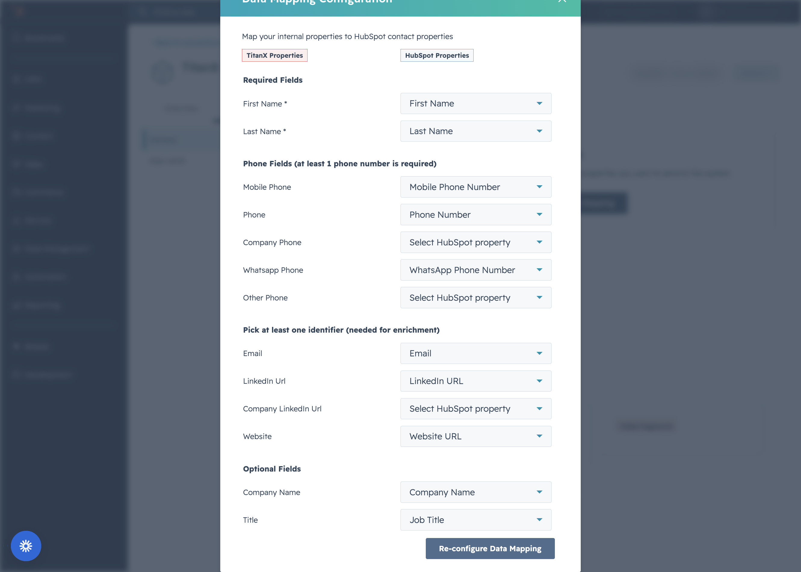 A. Mapping additional fields increase the likelihood of a successful enrichment job. B. Click on Re-configure Data Mapping