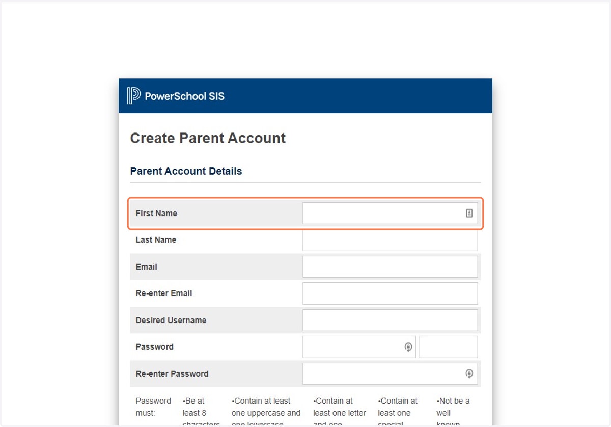 Entering Parent Account Details.