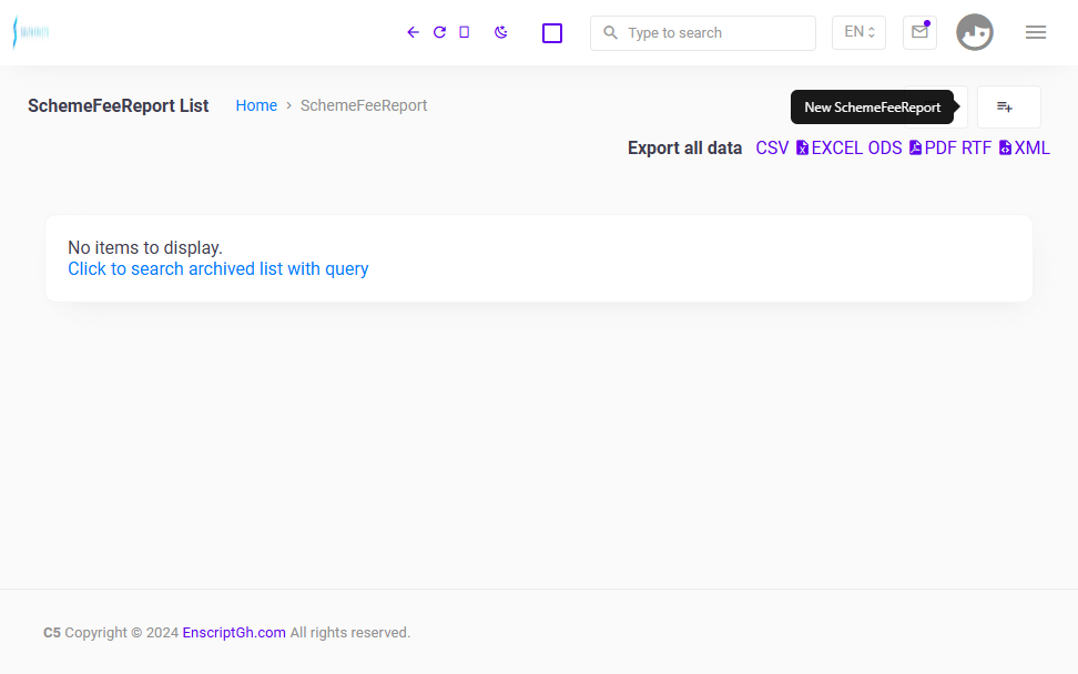 Click on New Scheme Fee Report