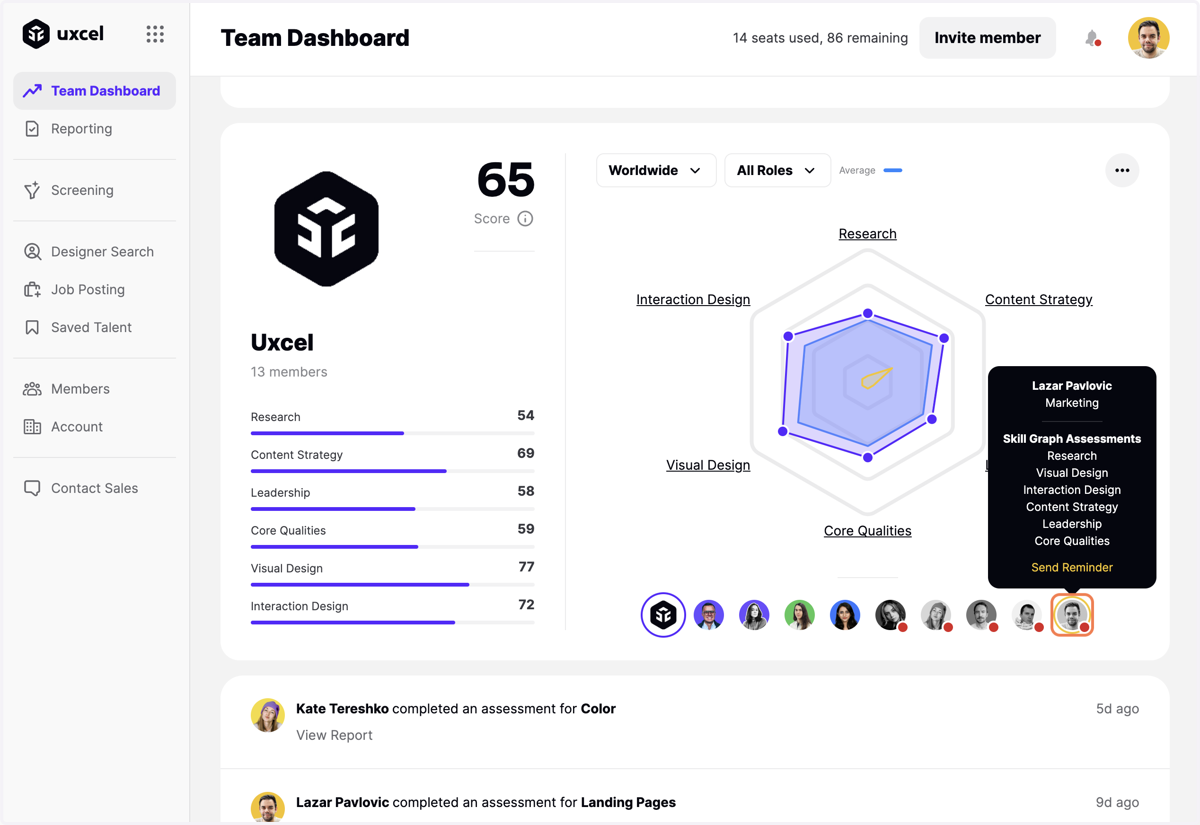 Click on any team member profile picture