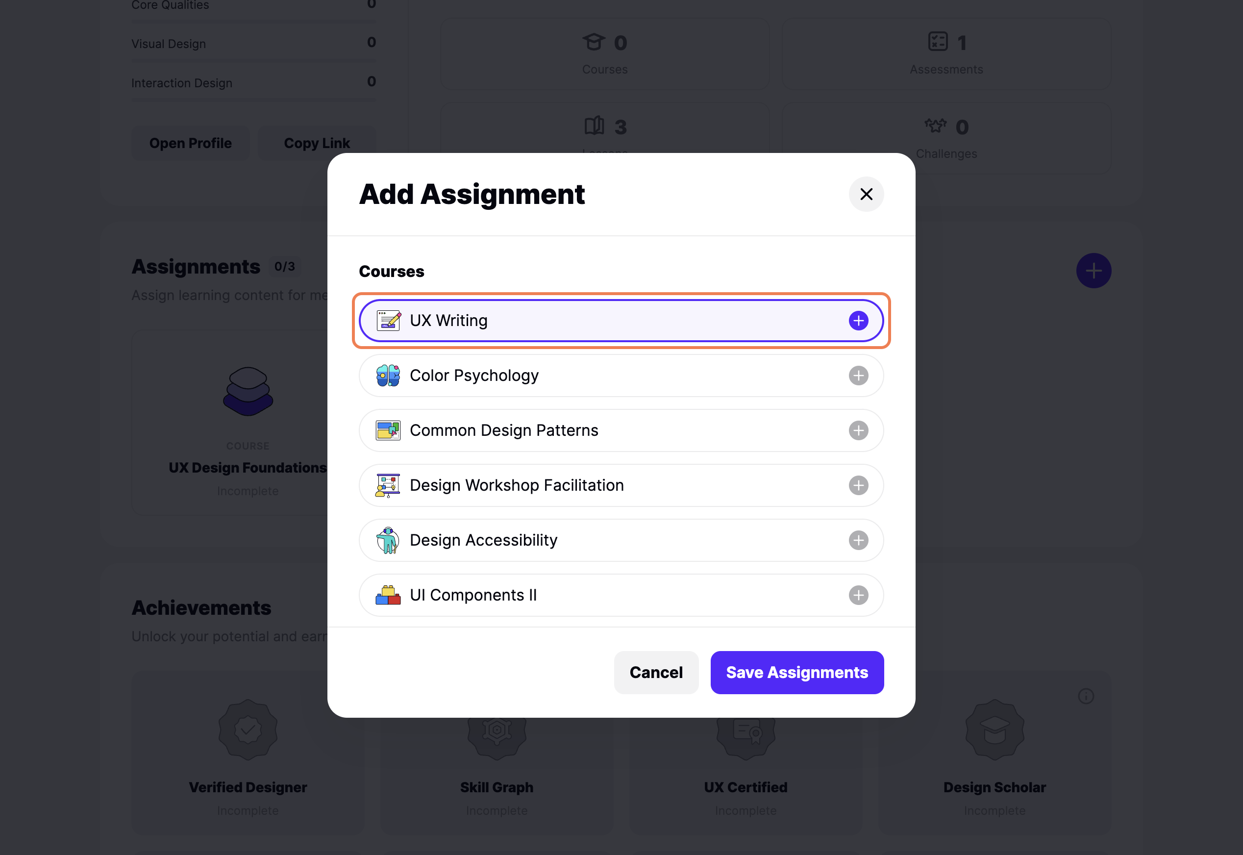 Select the learning material you'd like to assign