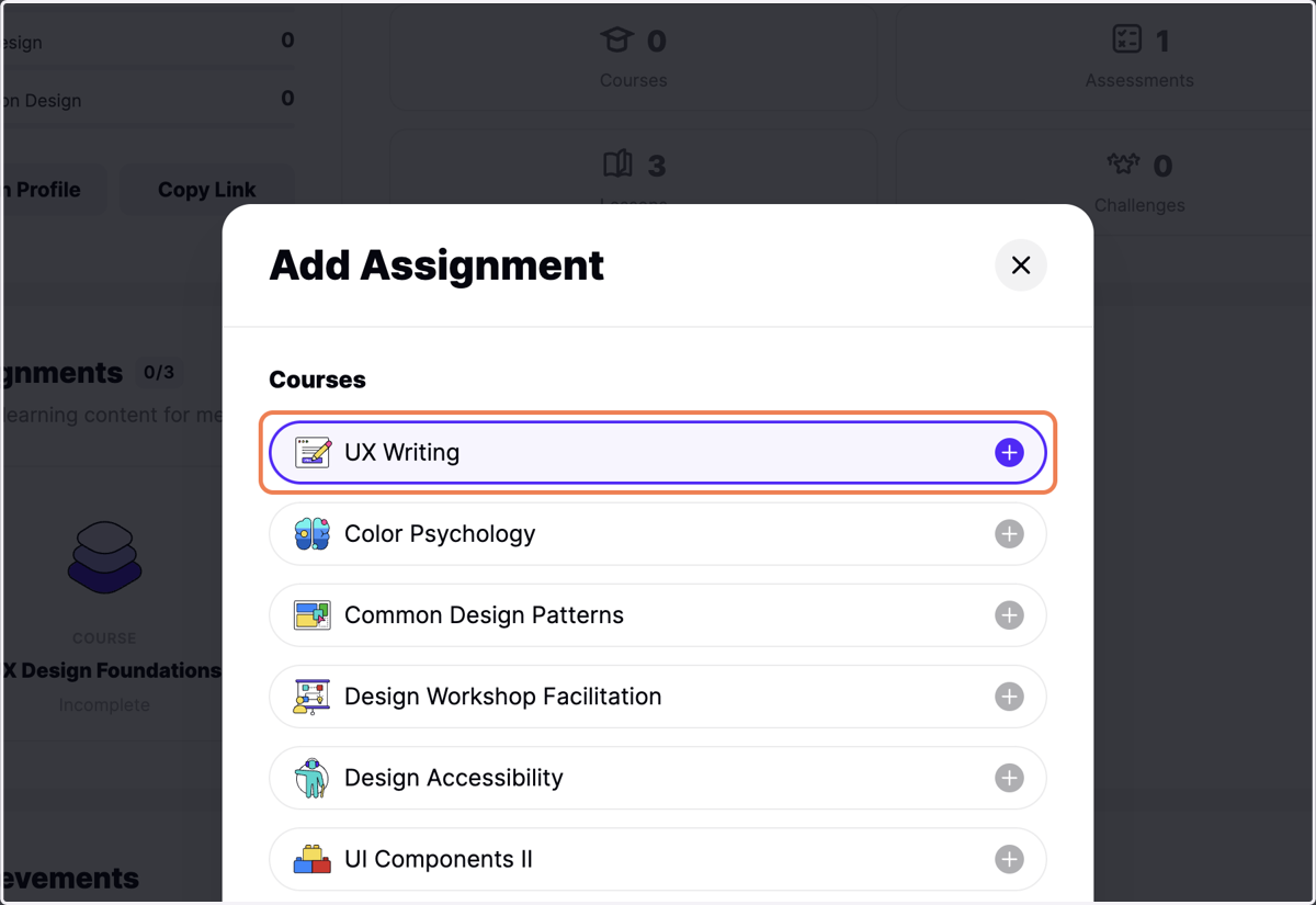 Select the learning material you'd like to assign