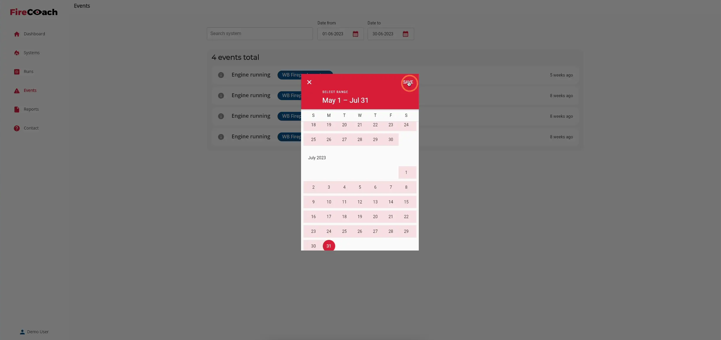 Click 'Save' to apply the date range filter