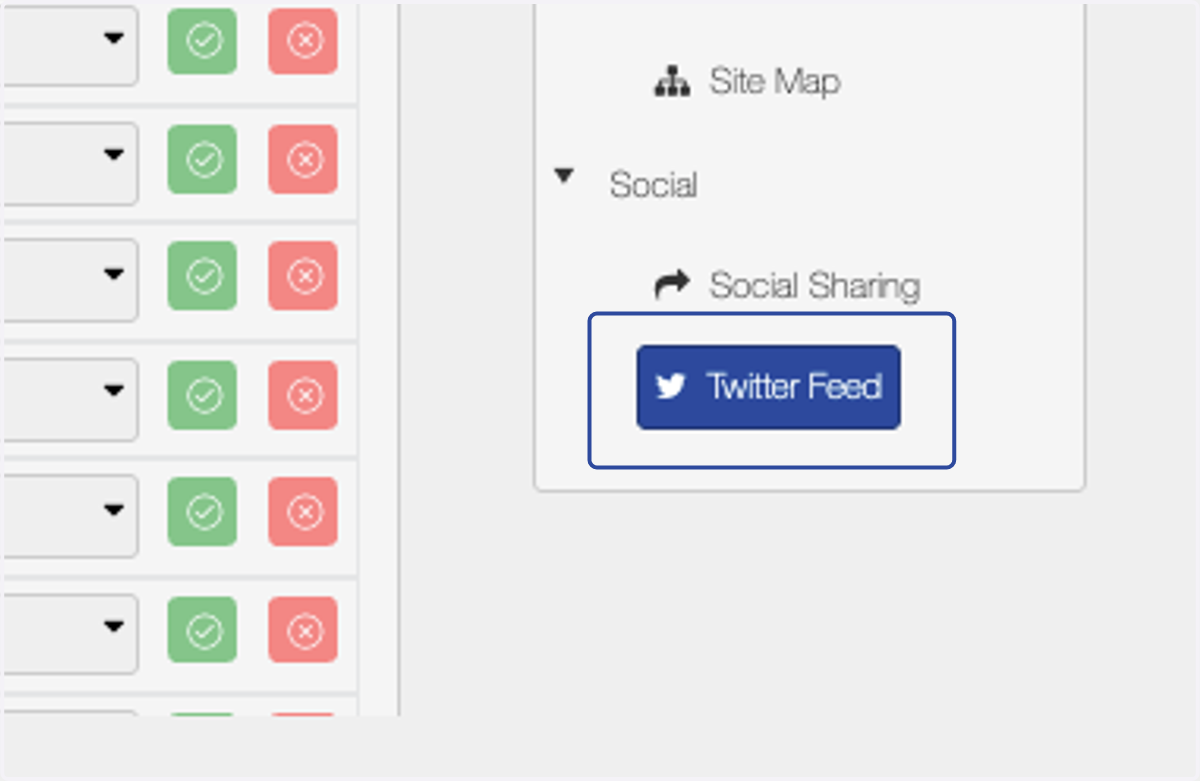 Select Twitter Feed and Drag and Drop it into the zone you want the feed to appear.