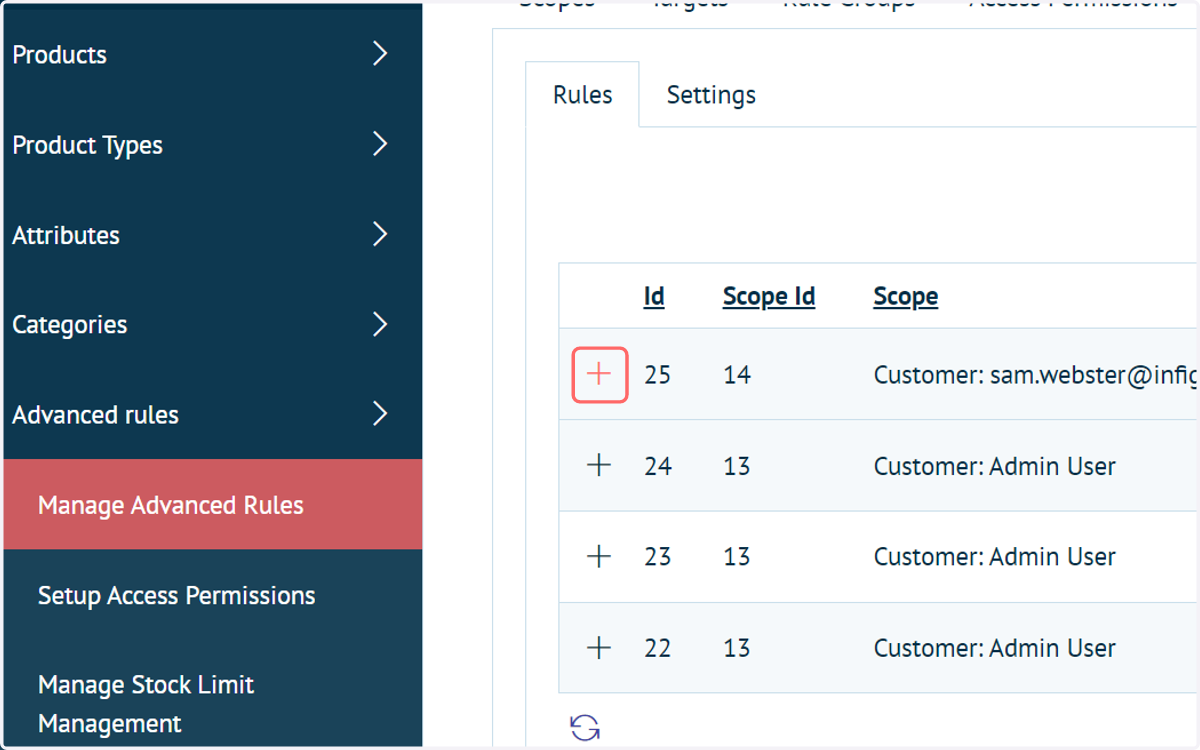 Click the '+' icon next to your related Stock Management rule