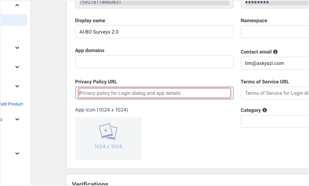 Click on Privacy Policy URL and add your privacy policy from your website