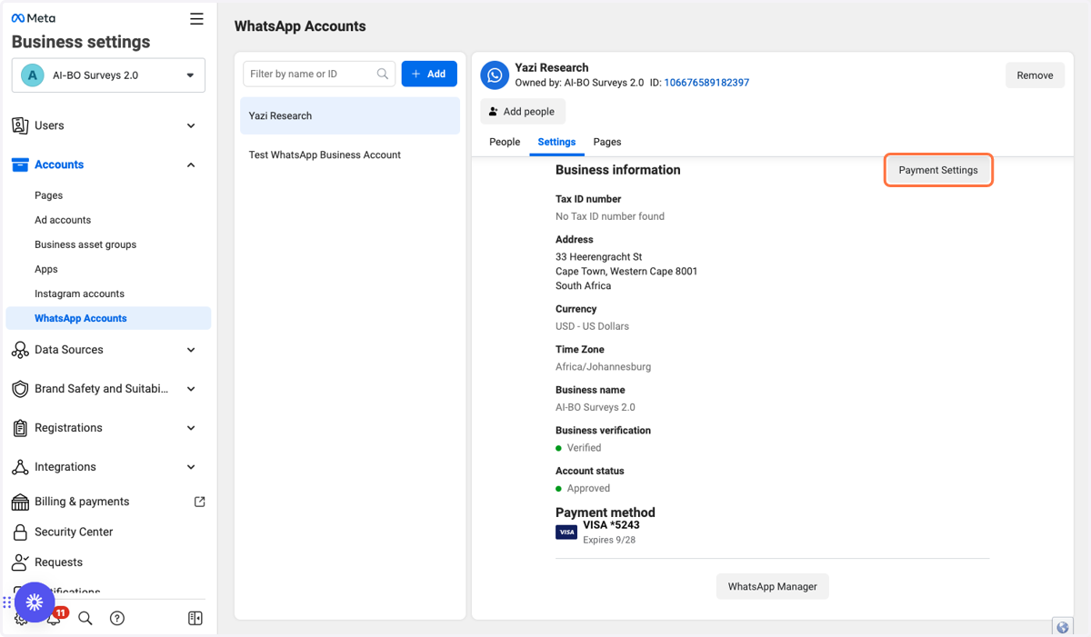 Click on Payment Settings