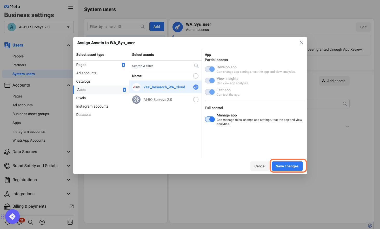 Check Manage app and Save changes