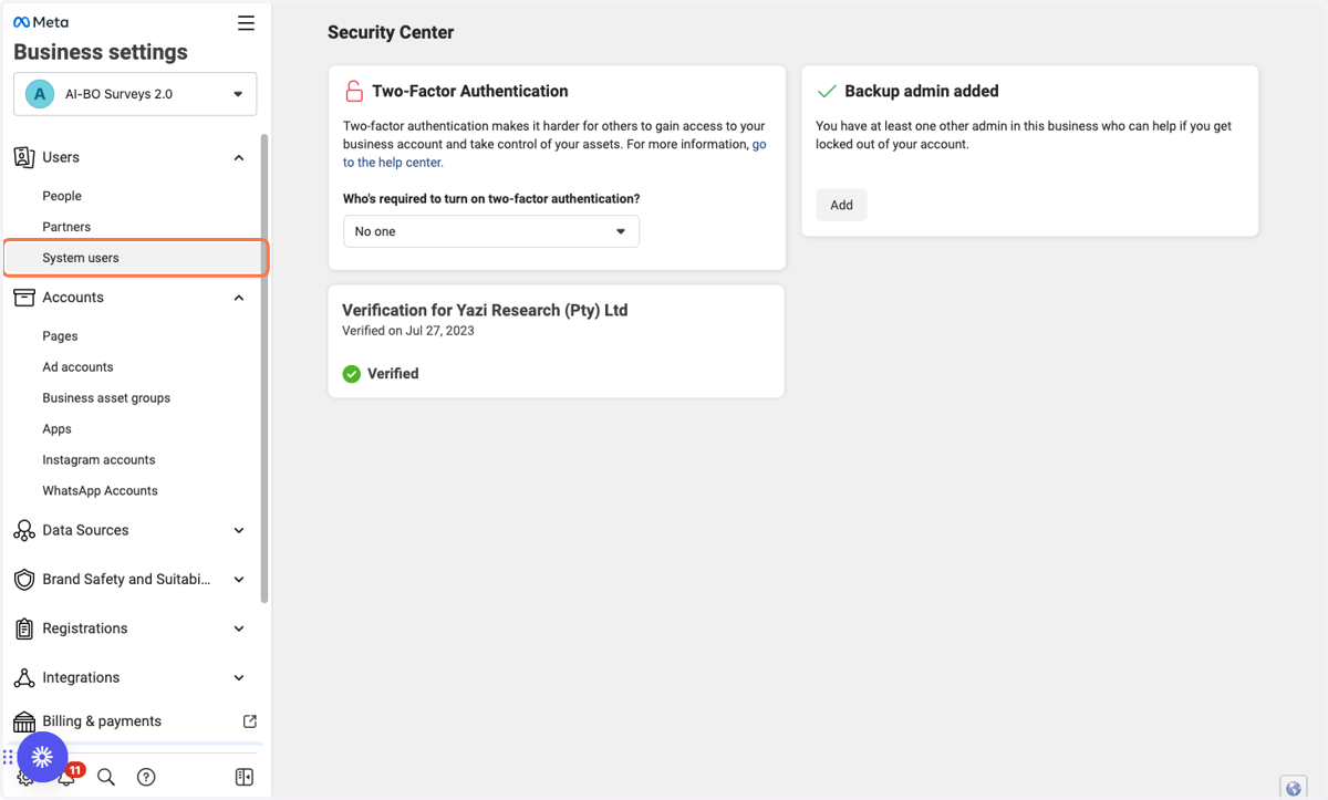 Click on System users