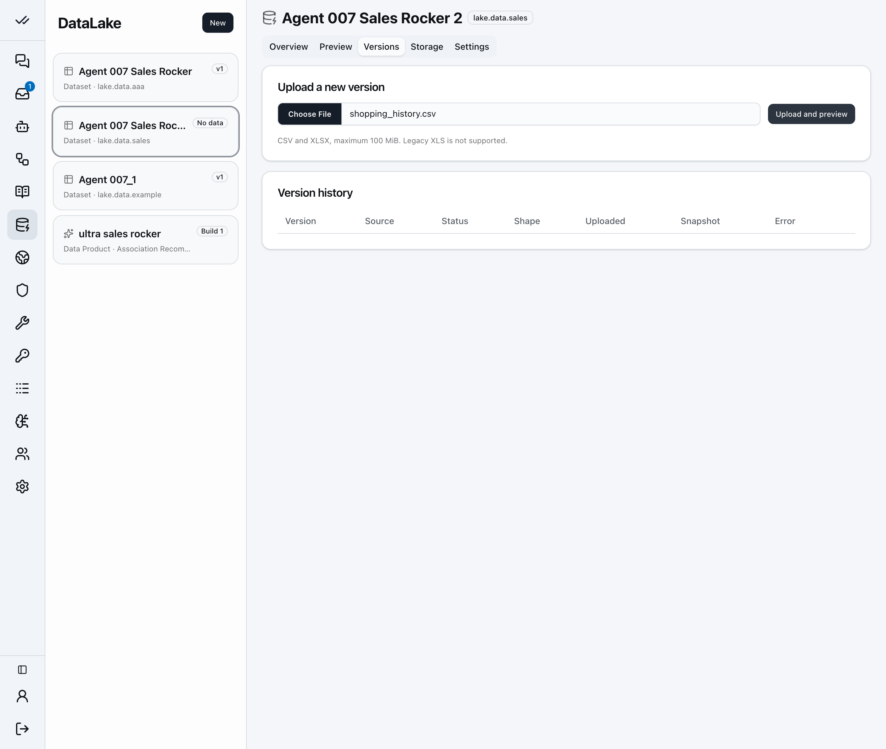 Step 9 of the datasets walkthrough