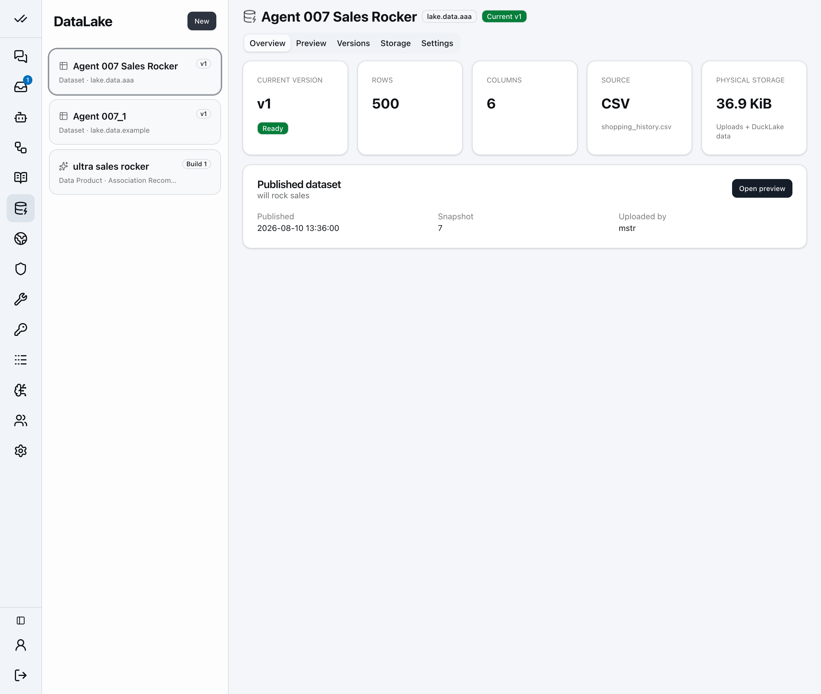 Step 3 of the datasets walkthrough