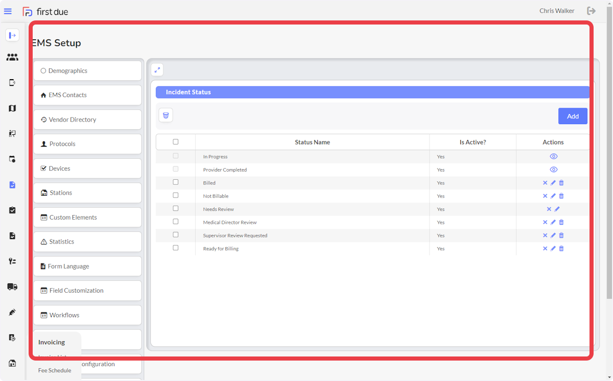 Manage existing statuses from the main tab.