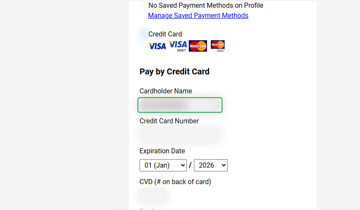 Enter in the credit card information