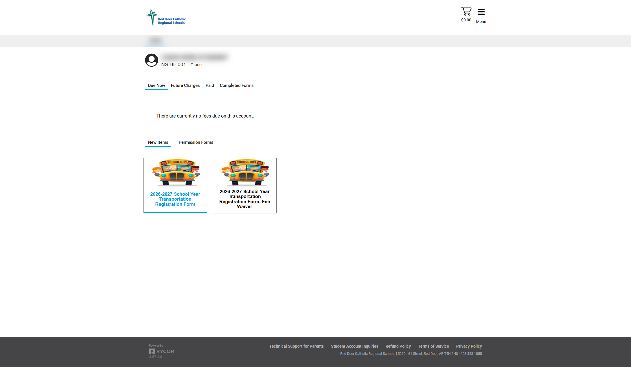 Click on 2026-2027 School Year Transportation Registration Form