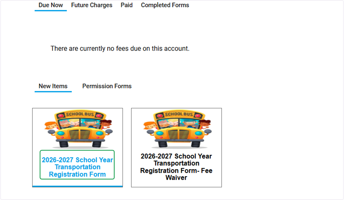 Click on 2026-2027 School Year Transportation Registration Form