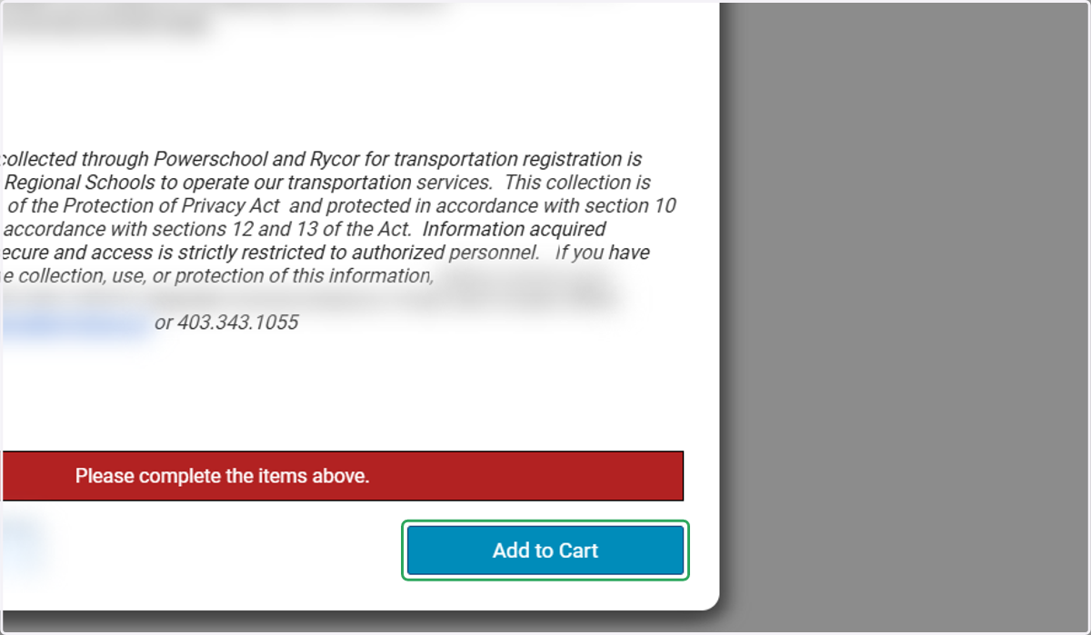Once all required fields have been filled out, select "Add to Cart"