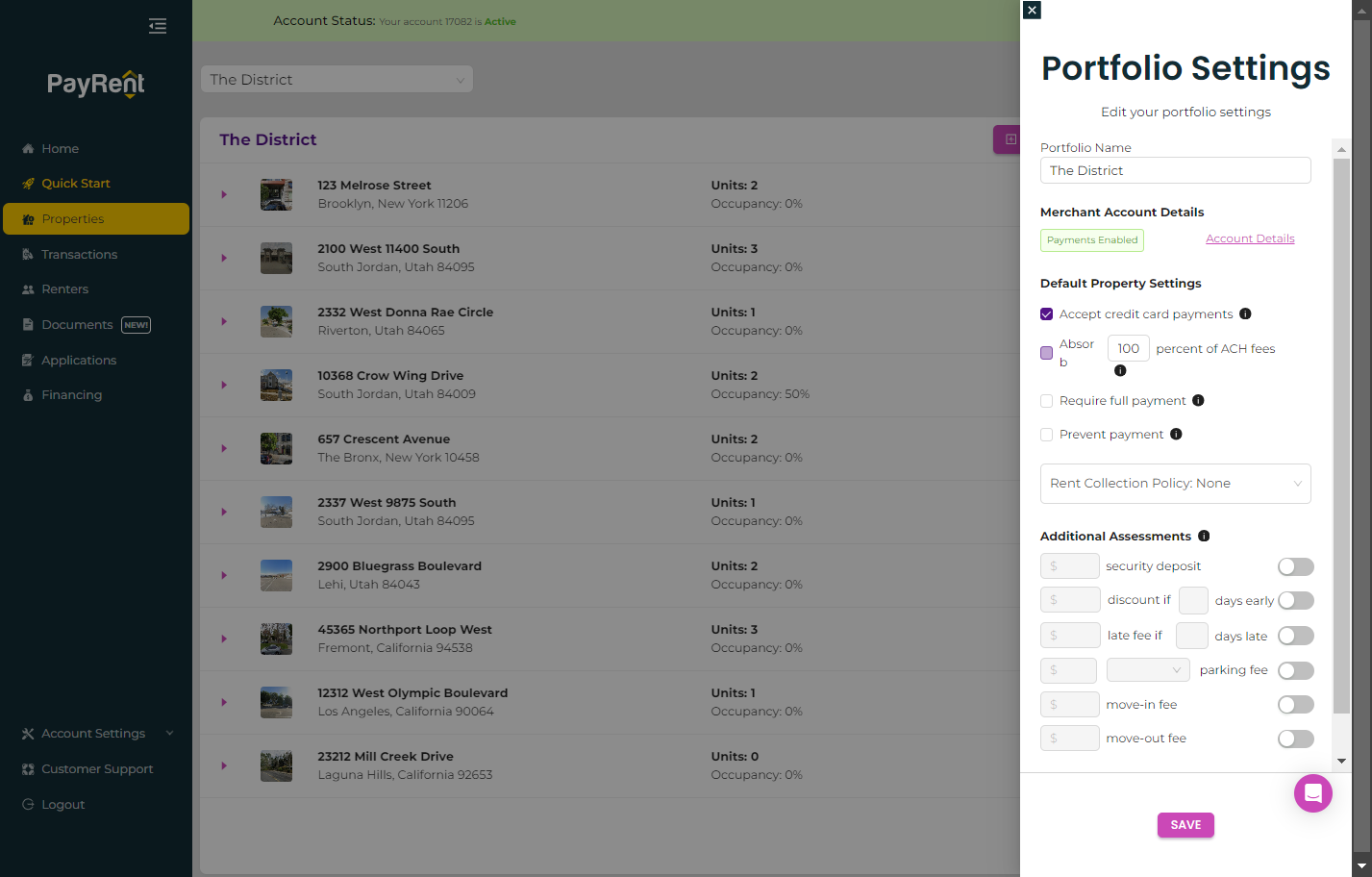 Here you can manage the portfolio settings as needed.