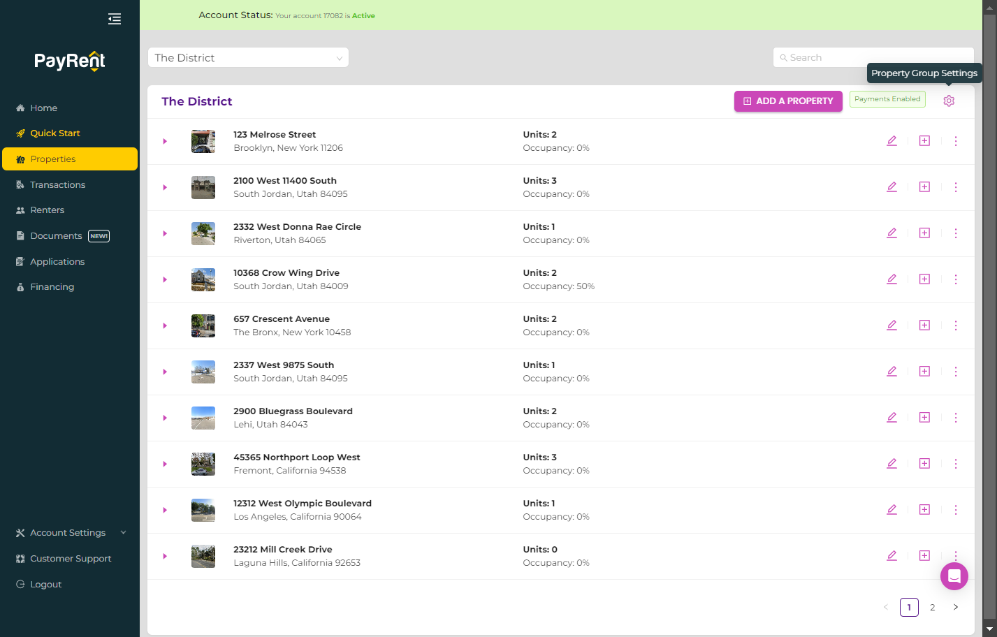 Click on "Property Group Settings"
