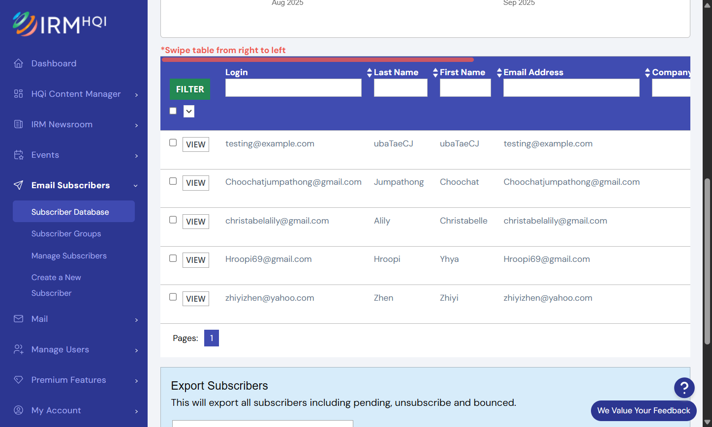 You can search for the subscriber using one or all of the fields at the top of the page then click "Filter."