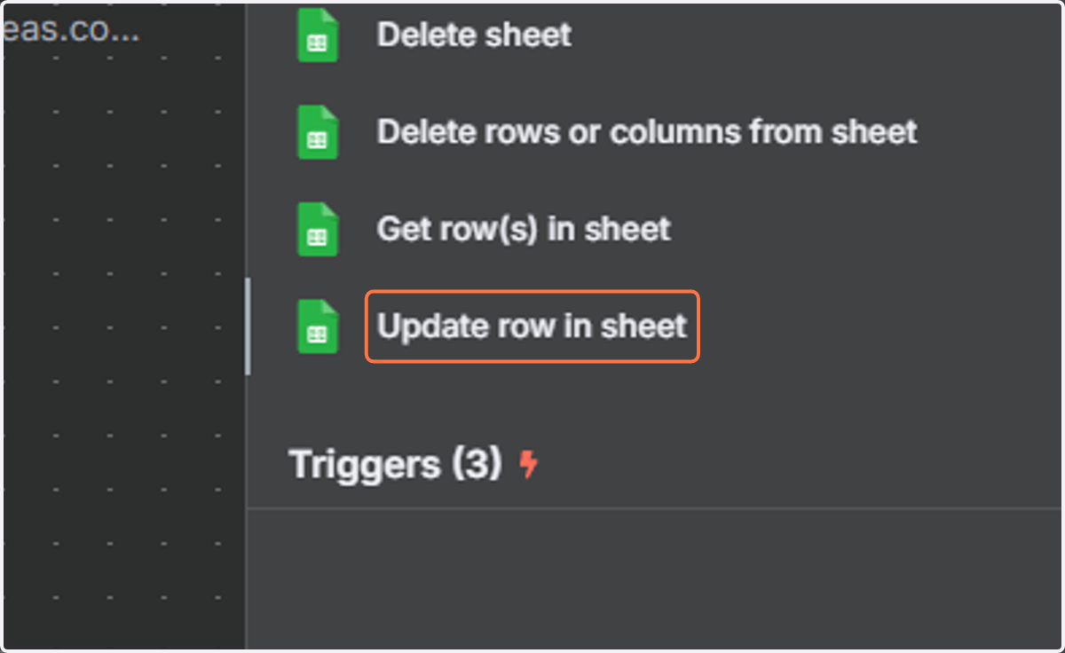 Select Update row in sheet.