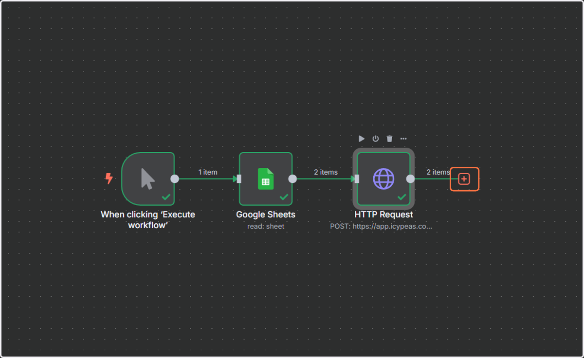 Go back to your workflow and click on "+" to add a new node.