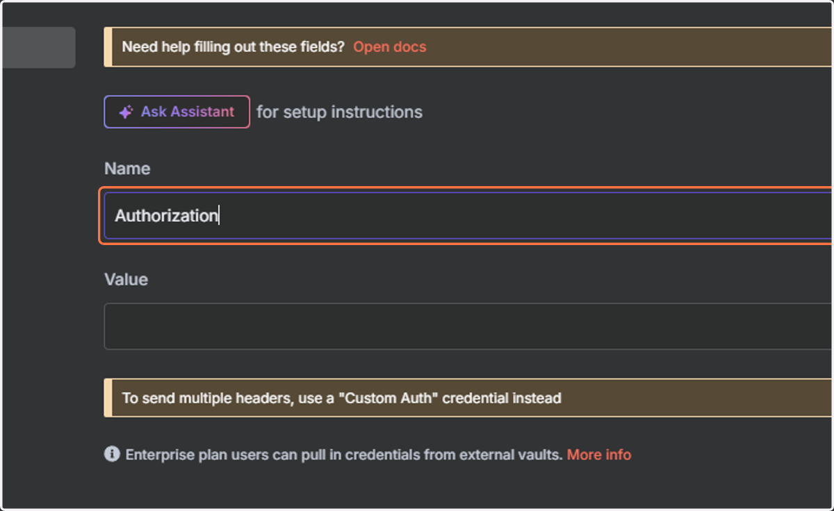 In the Name field, type: "Authorization".