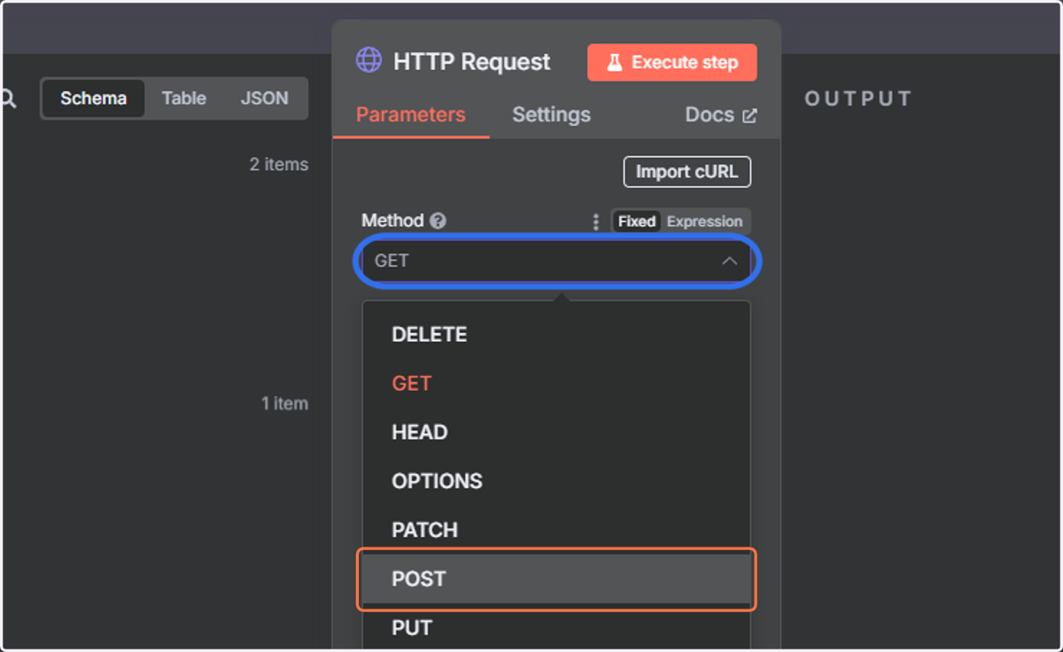 Click on GET and select the POST Method.
